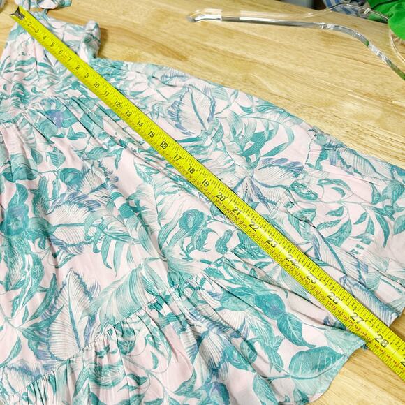 Olivaceous Womens Leaf Print V-Neck Tie Sleeve Pleated Fit & Flare Dress Large - Picture 7 of 10